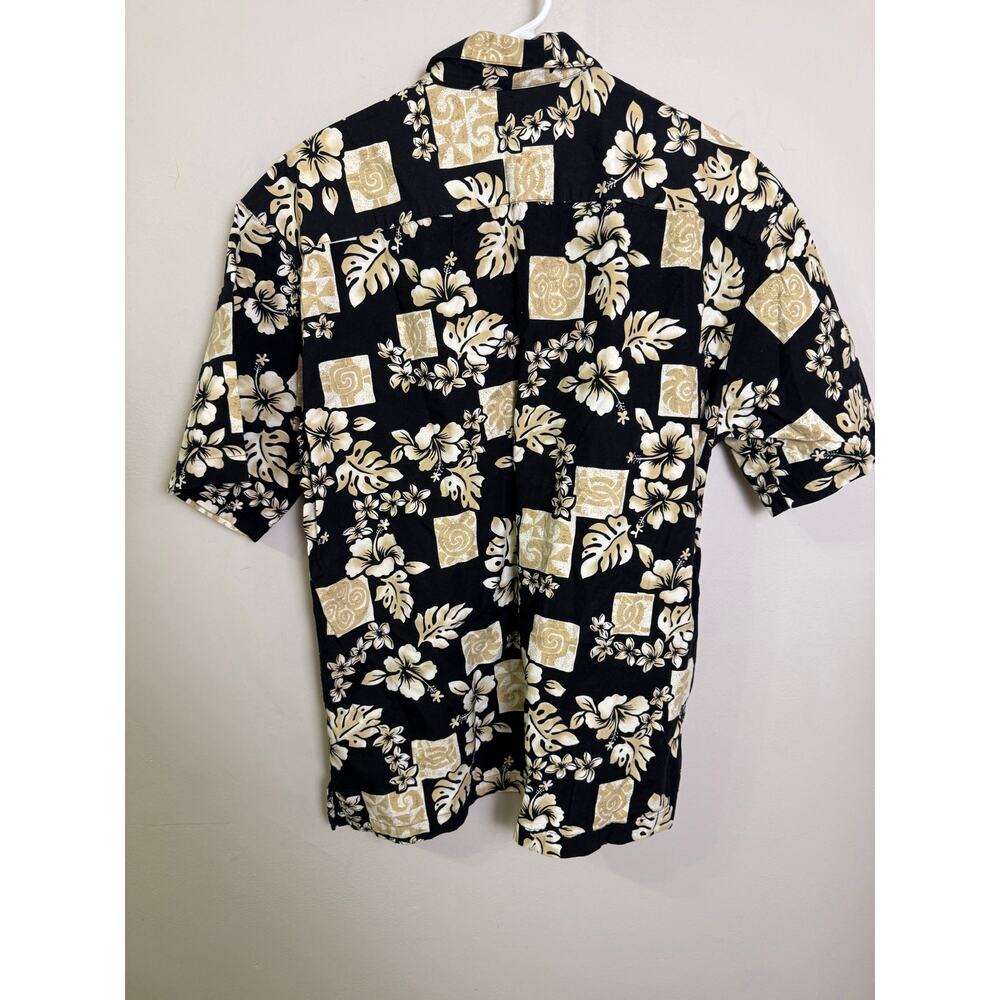 Batik Bay Mens L Hawaiian Short Sleeve Button Up Shirt Black / Tan Hibiscus Sun - Picture 3 of 4